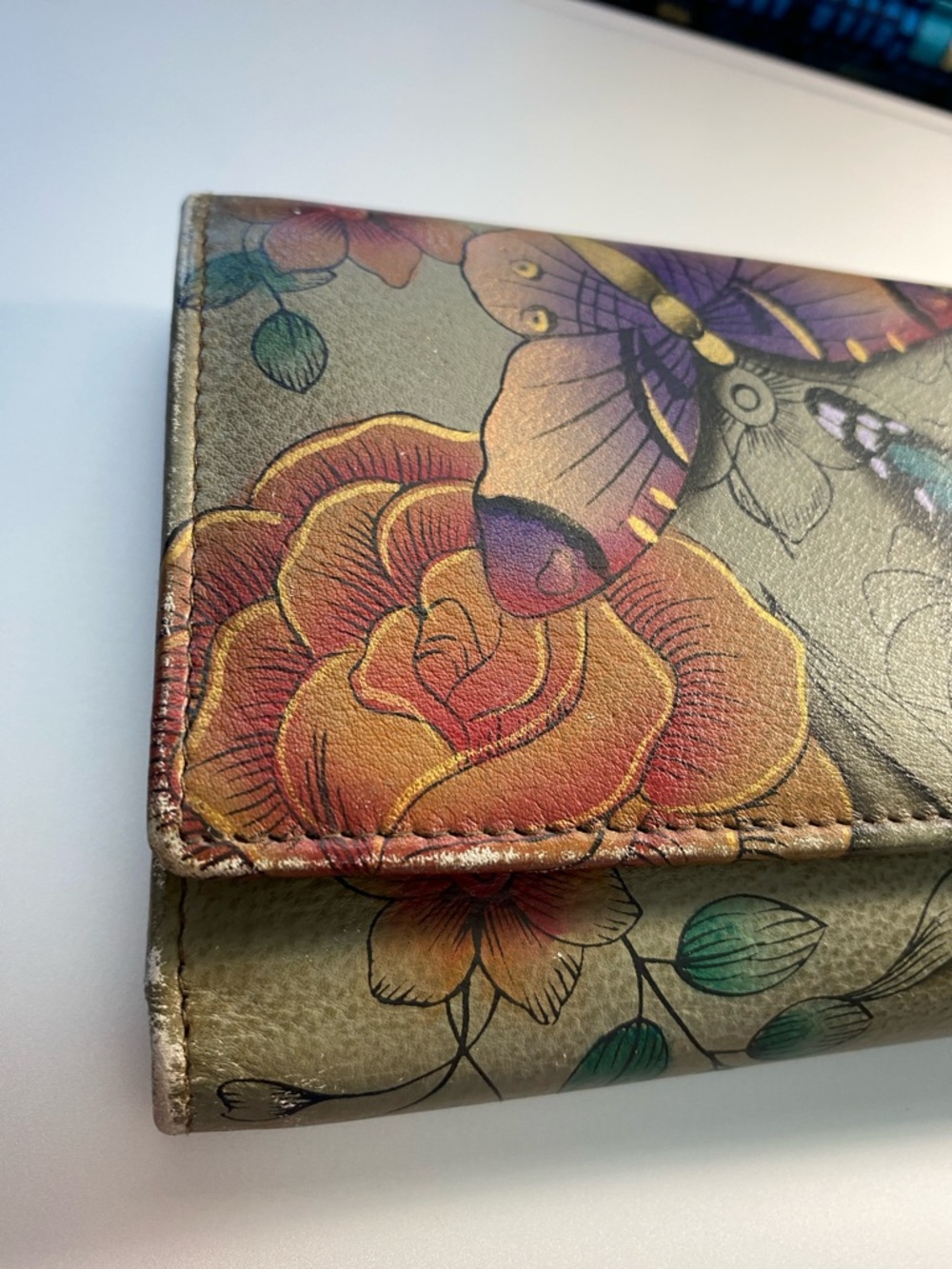 Anuschka Multicolor Butterfly Printed Leather Wallet - Picture 14 of 16